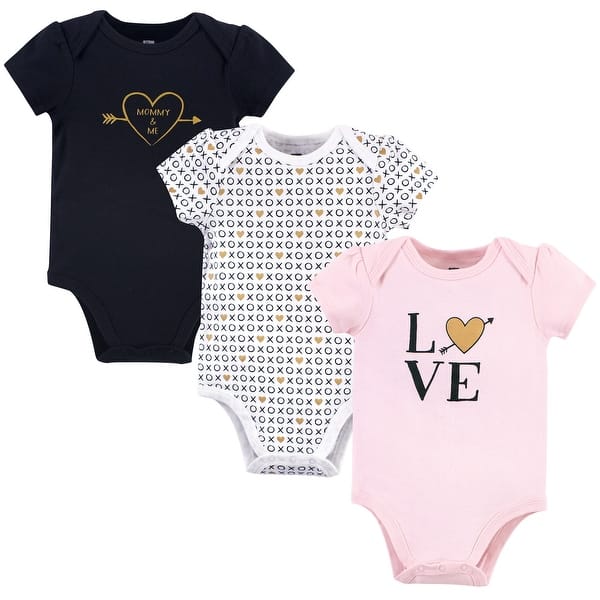 slide 1 of 1, Hudson Baby Infant Girl Cotton Bodysuits 3pk, Love Xoxo 6-9 Months - Love Xoxo
