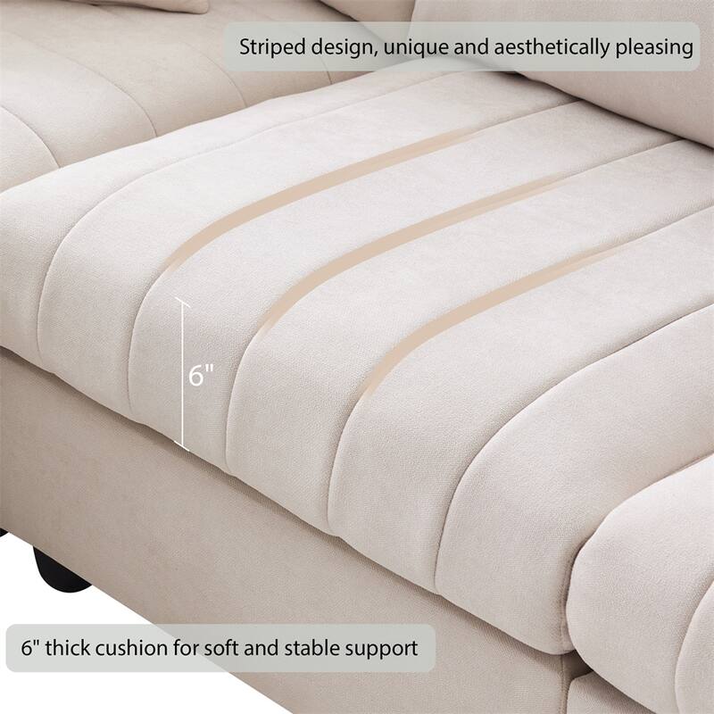 Modern L-Shape 5-Seat Sectional Sofa w/ 2 Pillows, Convertible Ottoman