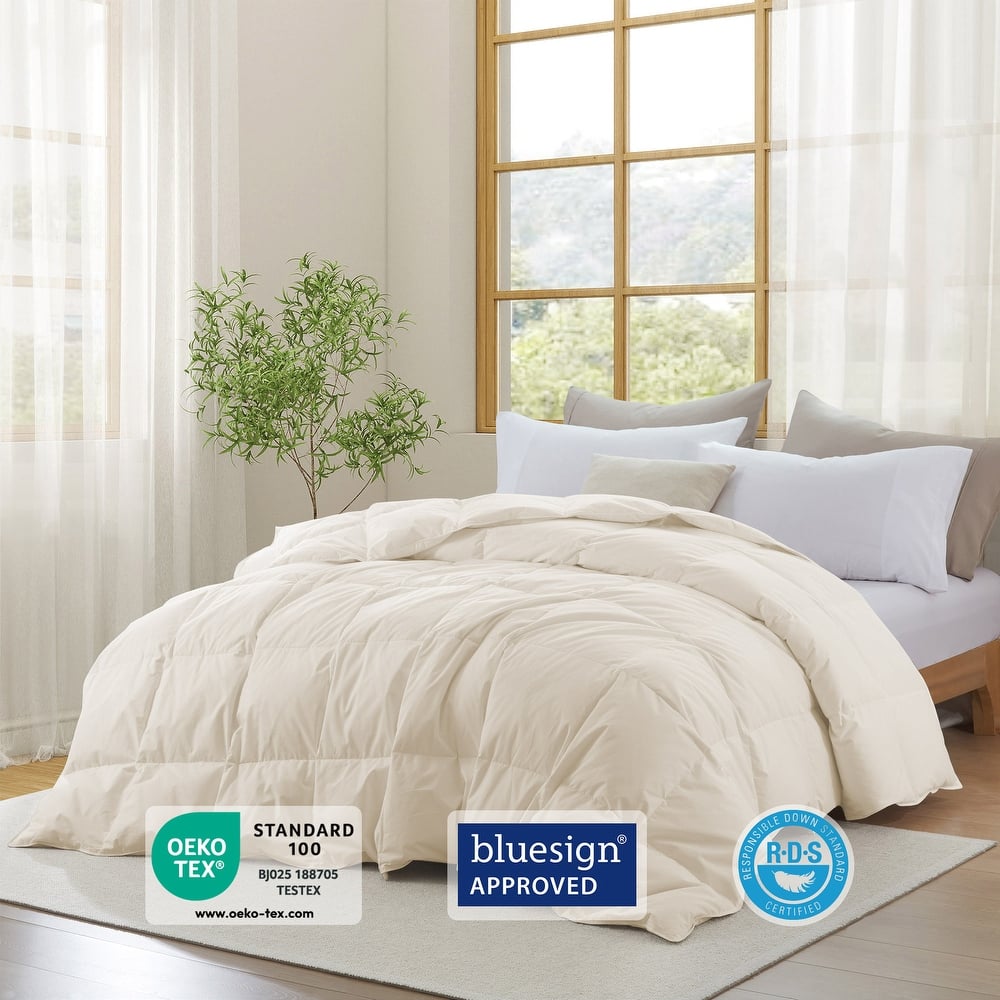 Medium Warmth 300TC Organic Cotton Down Comforter - 100% Natural, Chemical-Free, All Season Duvet Insert