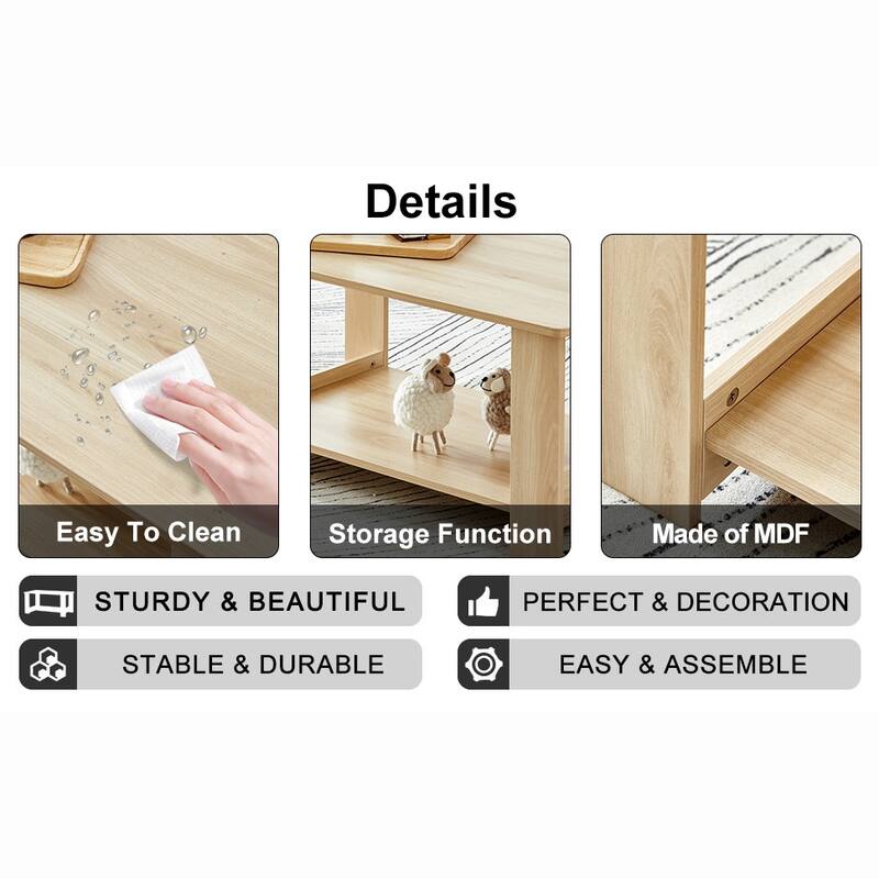 Modern minimalist wood grain double layered coffee table for living room
