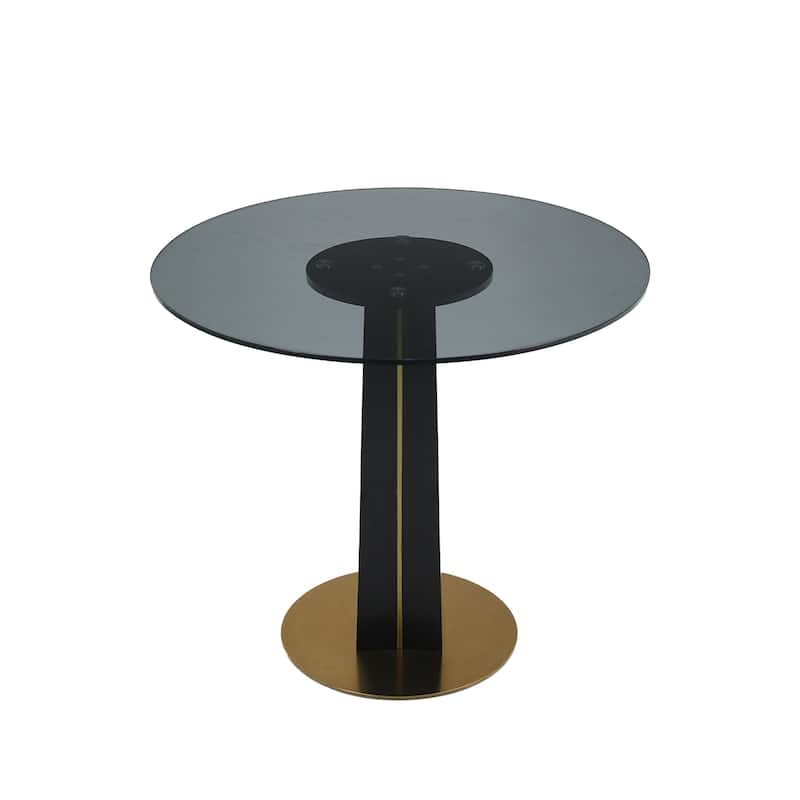 Modern Round Negotiation Table - 85cm Tempered Glass Top, Black Wooden Legs with Golden Metal Base(Only the Negotiation Table)