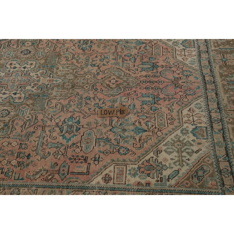 Pink Geometric Tabriz Persian Area Rug Hand-Knotted Wool Carpet - 6'7" x 9'3"