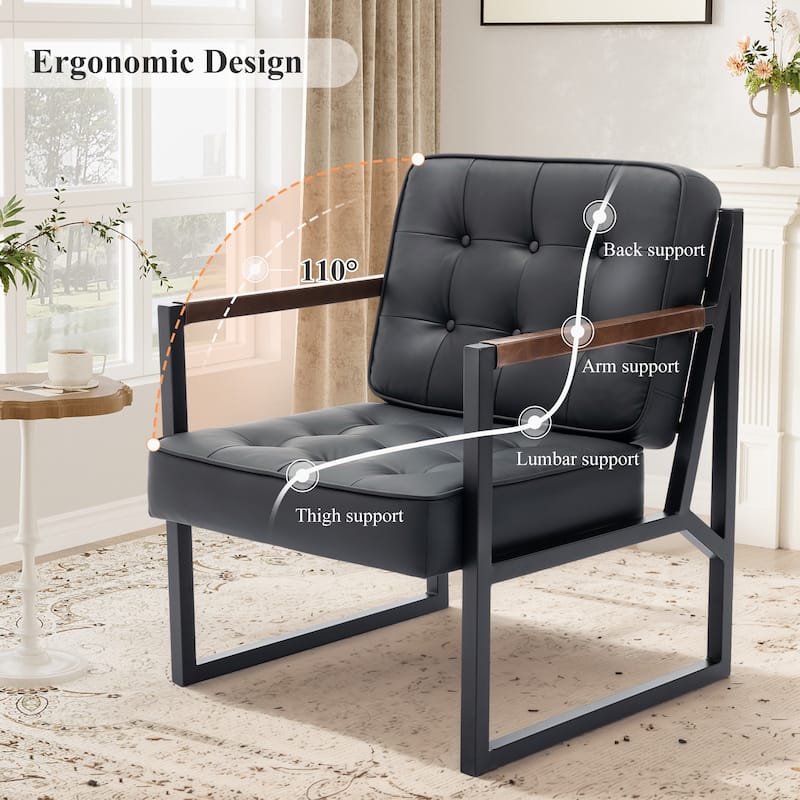 Leather Accent Chair, Accent Arm Chair Comfy Armchair with Metal Legs - Set of 1
