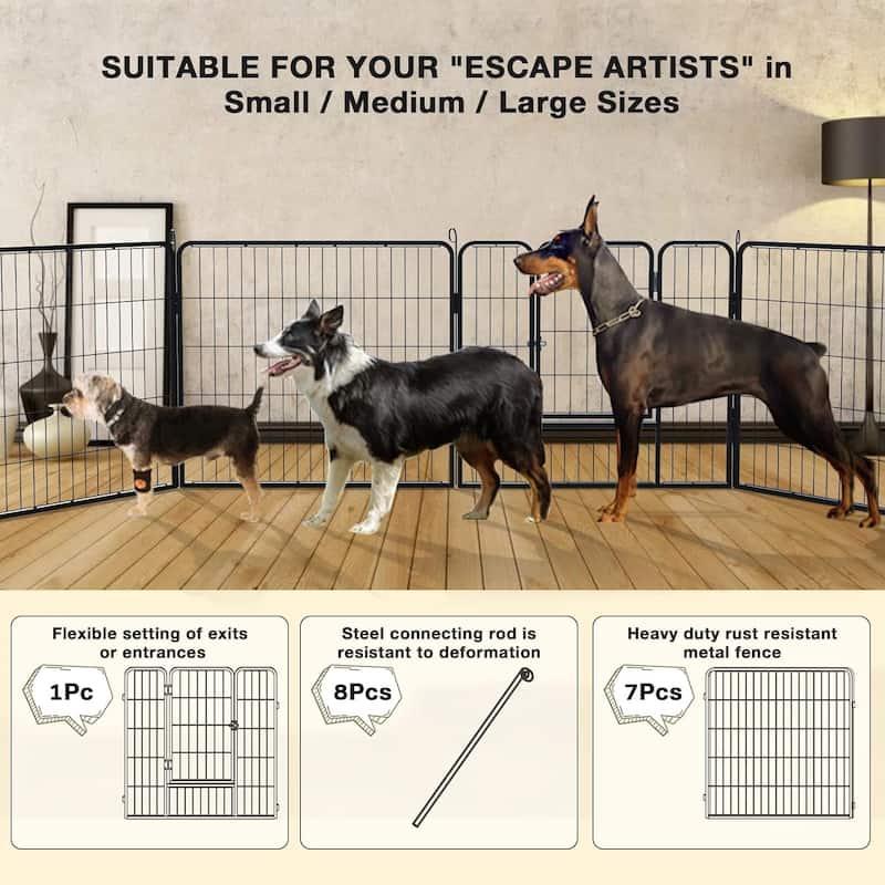 Bossin Dog Playpen Dog Kennel Pen Cage Dog Fence Exercise Pen with Doors 8/16/24 Panel
