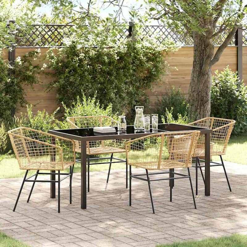 vidaXL Garden Dining Set Poly Rattan - Natural-21.65x19.29x32.68 in