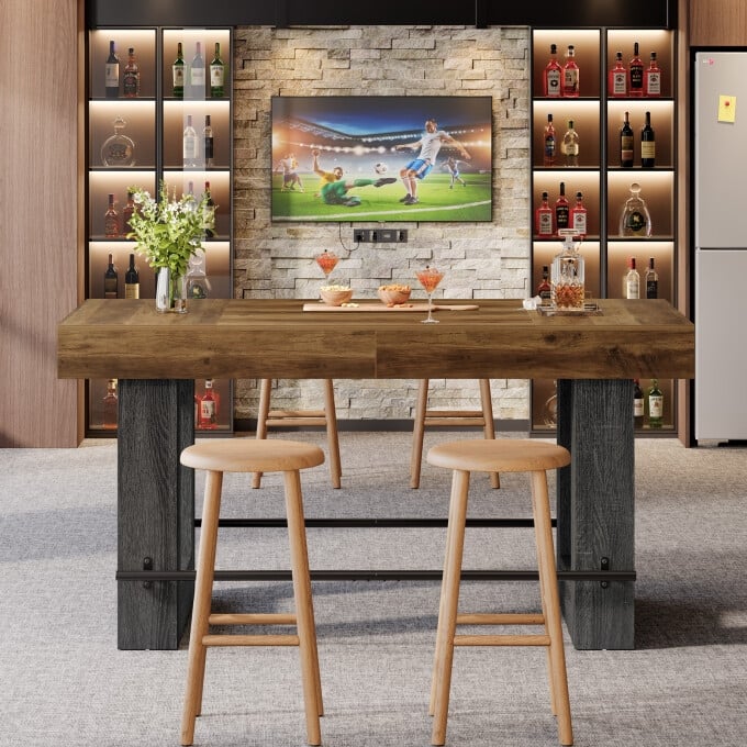 63-Inch Counter Height Bar Table, Large High Top Kitchen Table