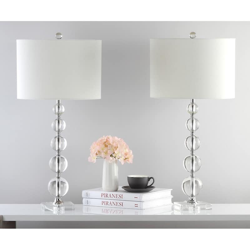 SAFAVIEH Lighting 29 inch Liam White Shade Stacked Crystal Ball Table Lamp - 14" W x 14" D x 30" H