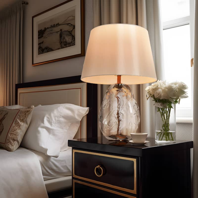 Modern 24-inch Table Lamp Crystal Textured Glass Gold Elegant Desk Lights - D15.7"xH23.6"