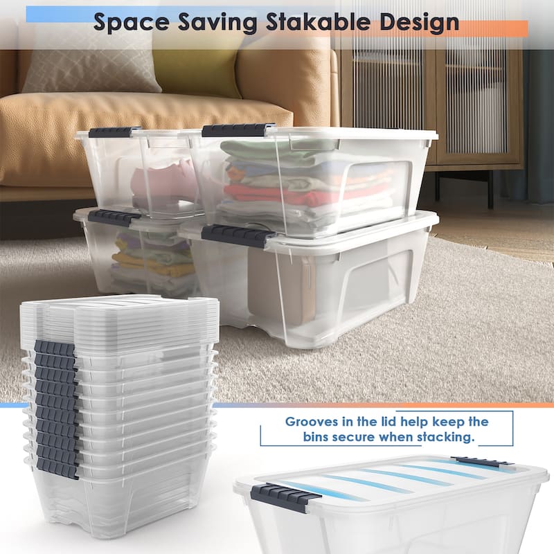Costway 12 Pack Latch Stack Storage Box Tubs Bins Latches Handles - Transparent - 16.5'' X 11.0'' X 6.5''