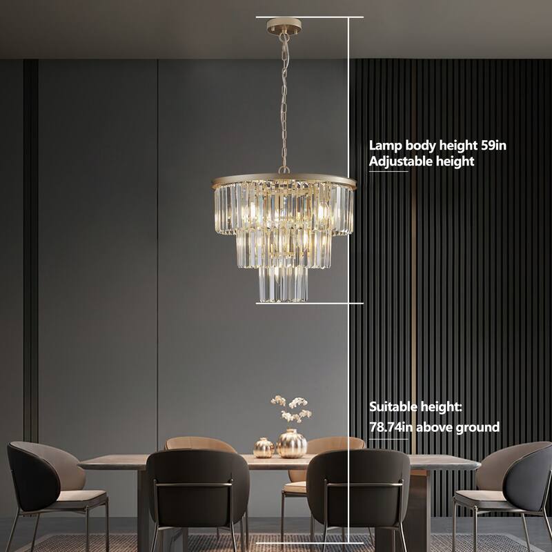 20" Chrome Crystal Chandelier with Adjustable Height, Modern Ceiling Light Fixture for Living Room, Dining Room, Staircase