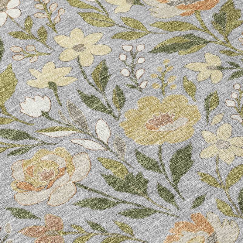 Machine Washable Indoor/ Outdoor Floral Garden Chantille Rug