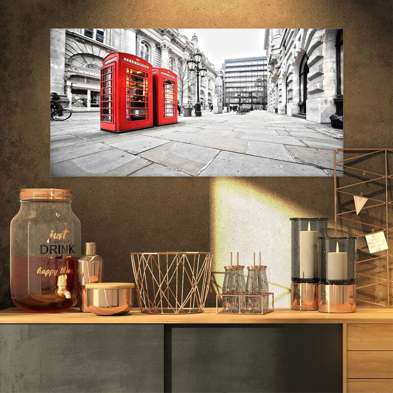 Phone Booths on Street - Cityscape Canvas print - 32 in. wide x 16 in. high