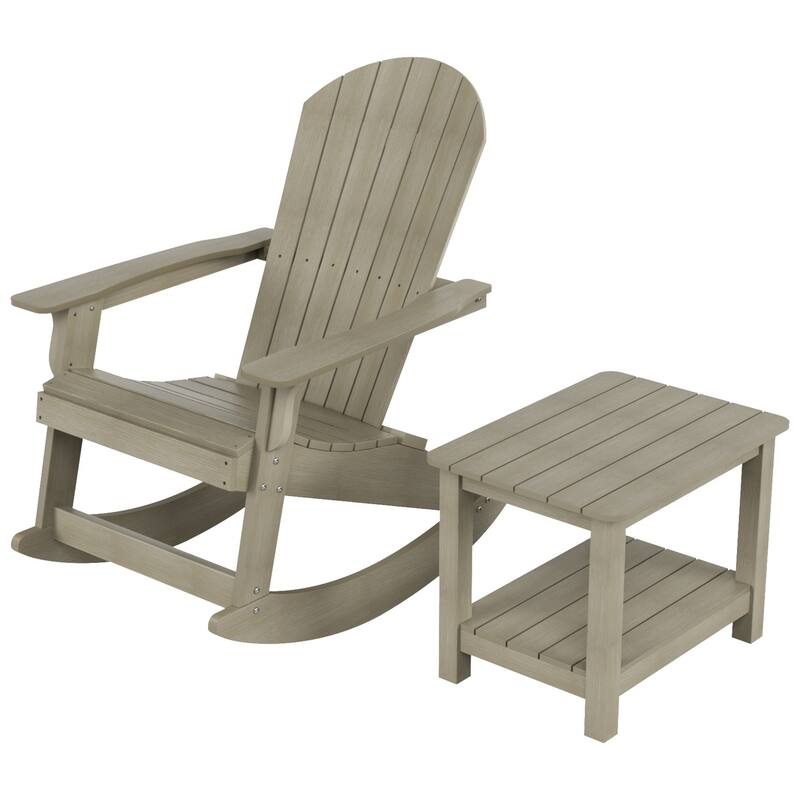 Vineyard HIPS Outdoor Eco-Friendly All Weather Seashell Rocking Adirondack Chair with Side Table (2-Piece Set)