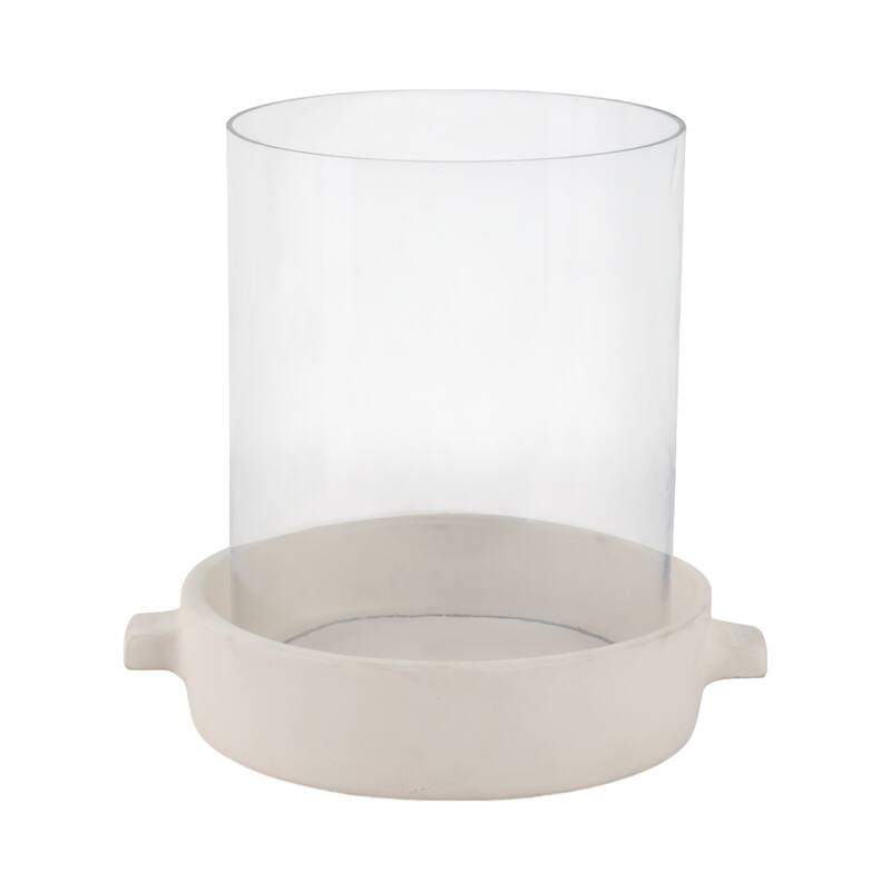 Modern Glass Hurricane Candle Holder with Terracotta Base - 10"
