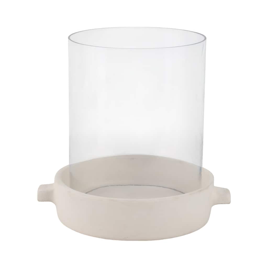 Modern Glass Hurricane Candle Holder with Terracotta Base - 10"