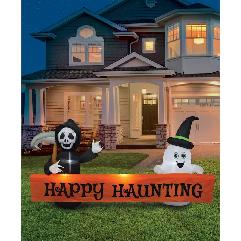 A Holiday Company 8ft Inflatable Happy Haunting Banner, 4 ft Tall, Multi