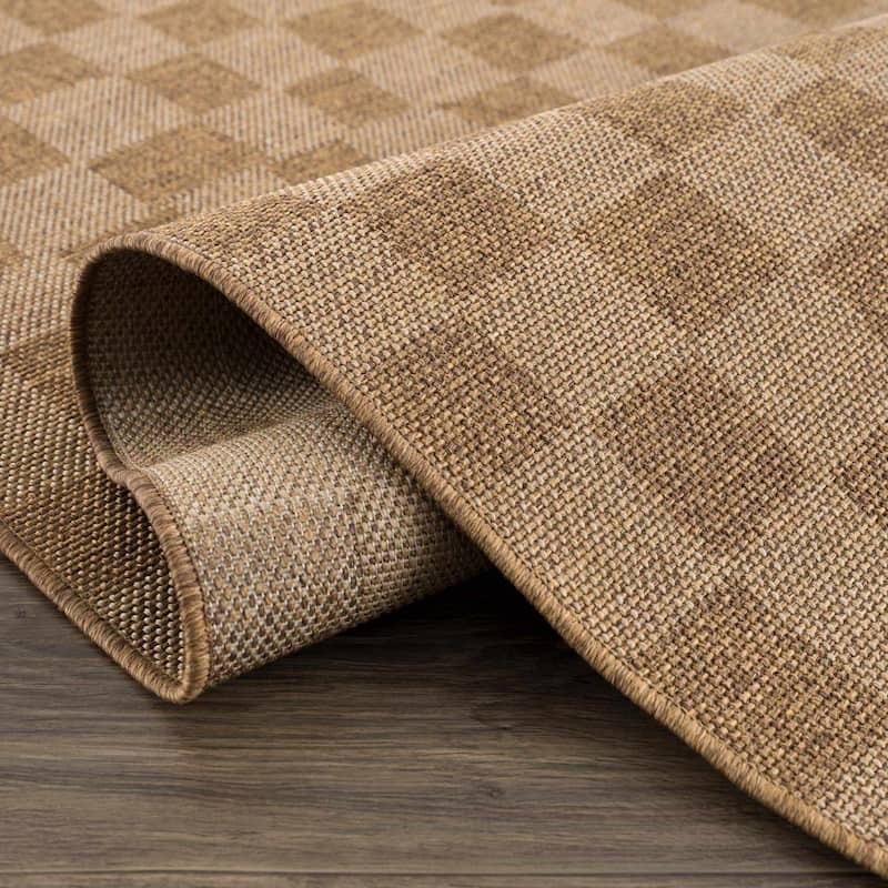 Hauteloom Kuval Living Room, Bedroom Patio Outdoor Area Rug - Farmhouse - Camel - 2' x 2'11"