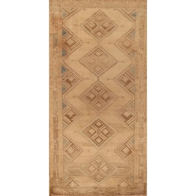 Hand Knotted Oriental 100% Wool Carpet Traditional Geometric Beige & Ivories Hamedan Area Rug - 10' 7'' X 4' 6''