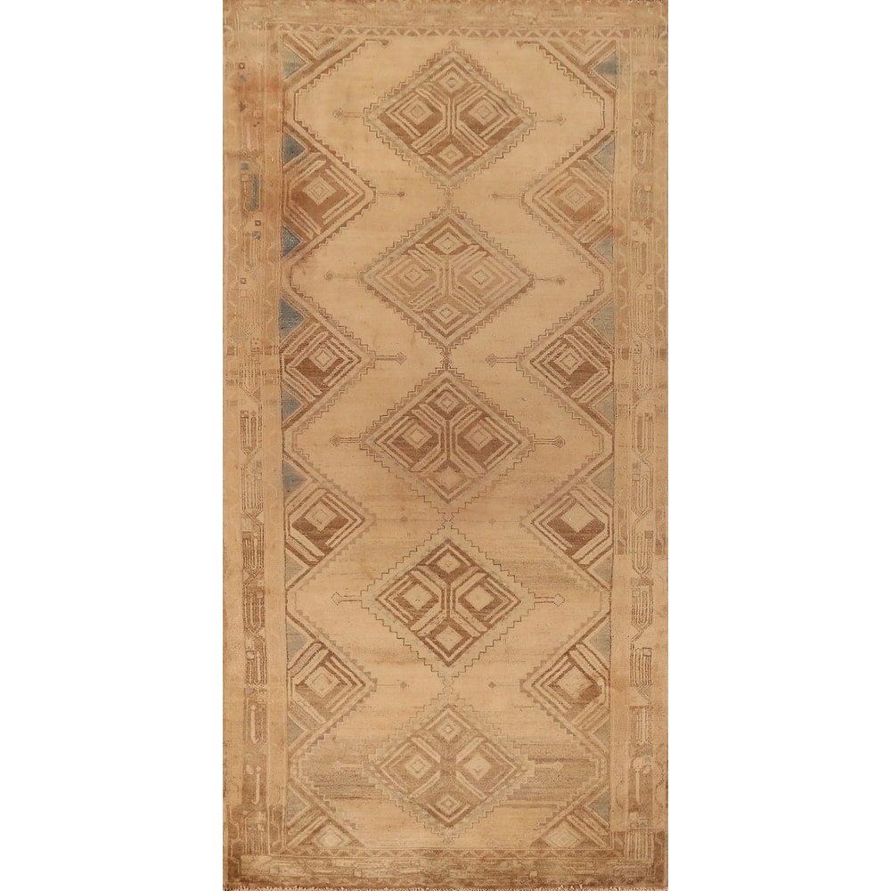 Hand Knotted Oriental 100% Wool Carpet Traditional Geometric Beige & Ivories Hamedan Area Rug - 10' 7'' X 4' 6''