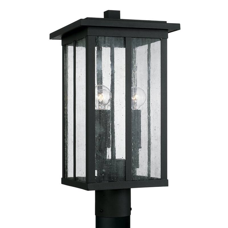 Barrett 18" Tall 3-light Outdoor Post Lantern w/ Antiqued Glass - Black