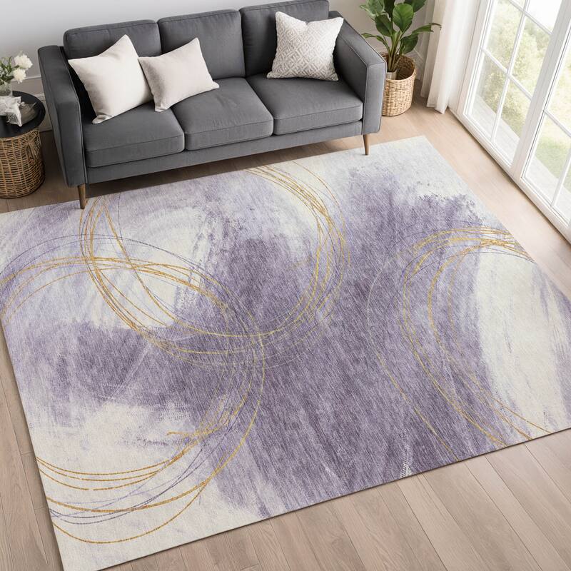 Machine Washable Indoor/ Outdoor Abstract Modern Chantille Rug