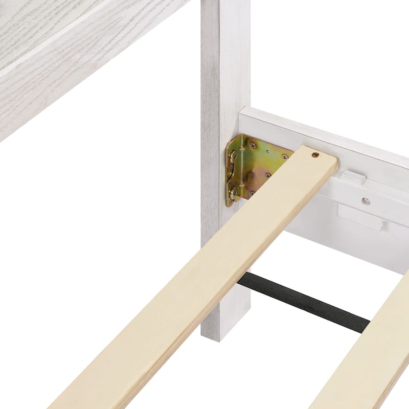 Christopher Knight Home - Farmhouse Platform Bed Frame with 2-Tier Headboard & Solid Wood Slat Support, No Box Spring Required