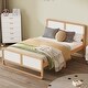 preview thumbnail 3 of 6, Queen Size Solid Wood Platform Bed with White Headboard, Modern Design, No Box Spring Required