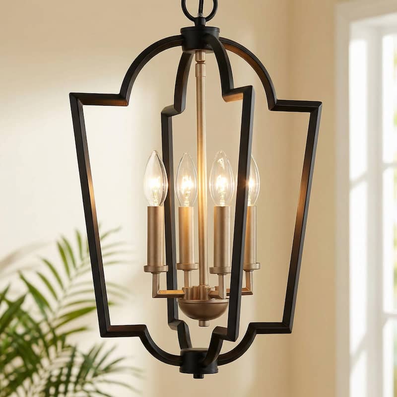 Marsie 4-Light Lantern Metal Modern Foyer Pendant Light for Kitchen Island - D14.5" x H82''