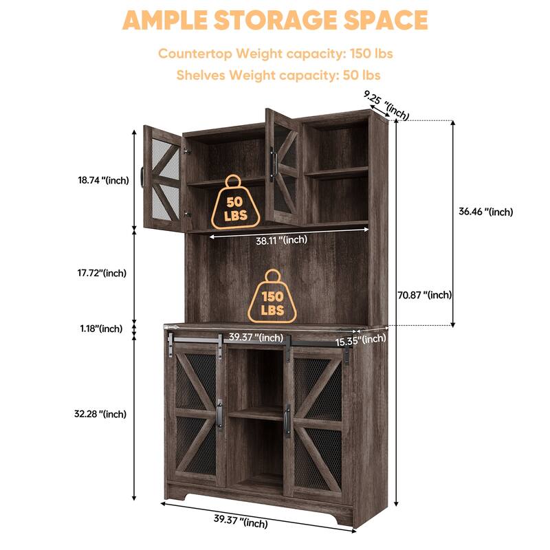 Pocassy 70.87" Kitchen Pantry Cabinet with Led Lights & Power Outlet For Dinning Room