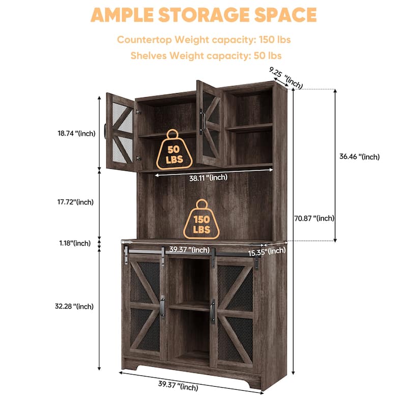 Pocassy 70.87" Kitchen Pantry Cabinet with Led Lights & Power Outlet For Kitchen