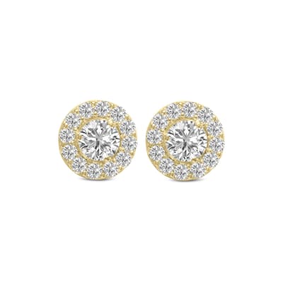 Marquee 1 Carat TW Round Cut Lab Grown Diamond Halo Earrings in 14K Yellow Gold