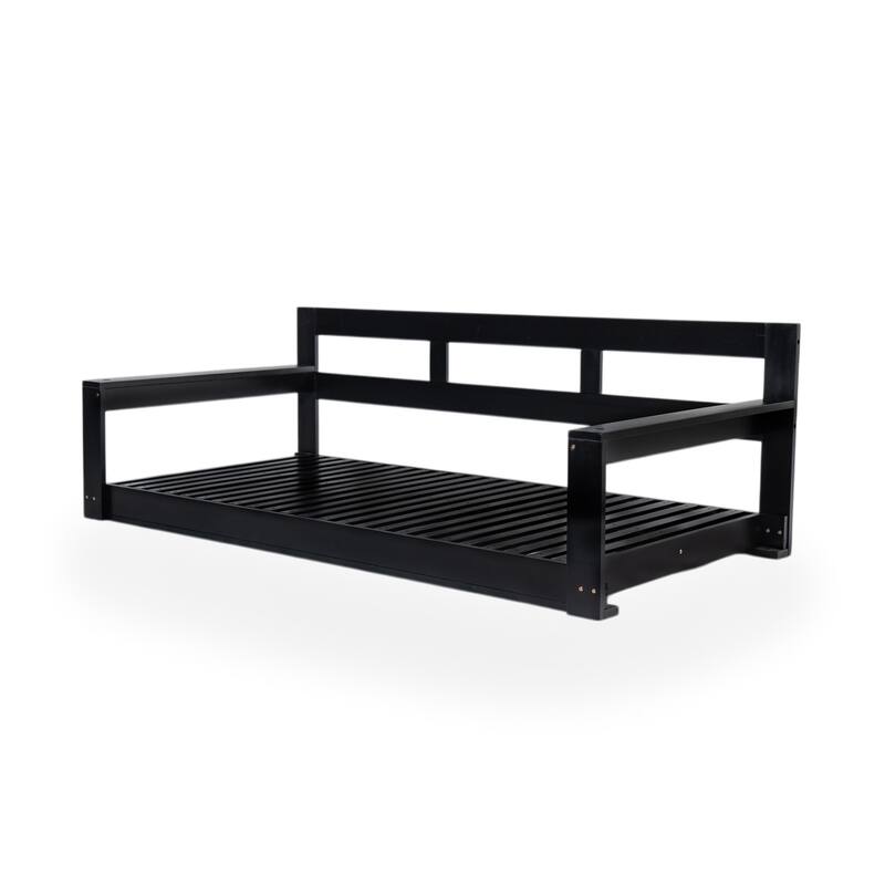 Patio Wooden Twin Size Porch Swing Daybed with 4 Hanging Ropes