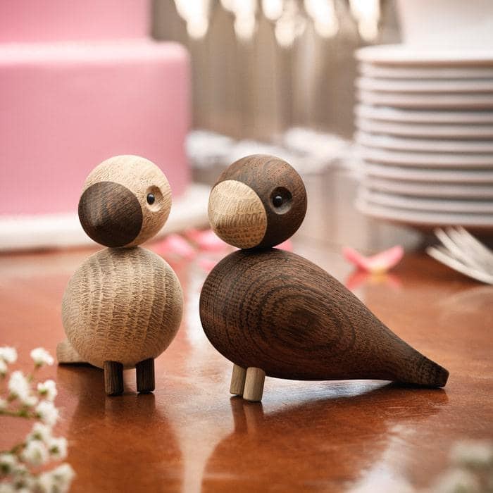 Kay Bojesen Lovebirds Pair, Oak/Smoked Oak - 3.5"