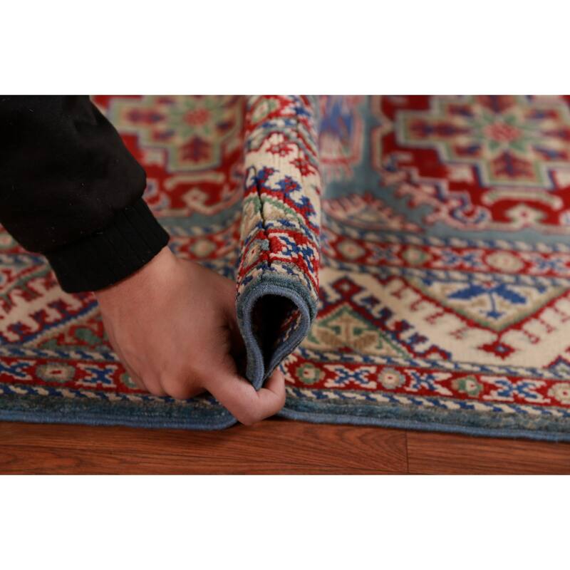 Geometric Blue Kazak Rug Hand-Knotted Accent Wool Carpet - 2'10"x 3'11"