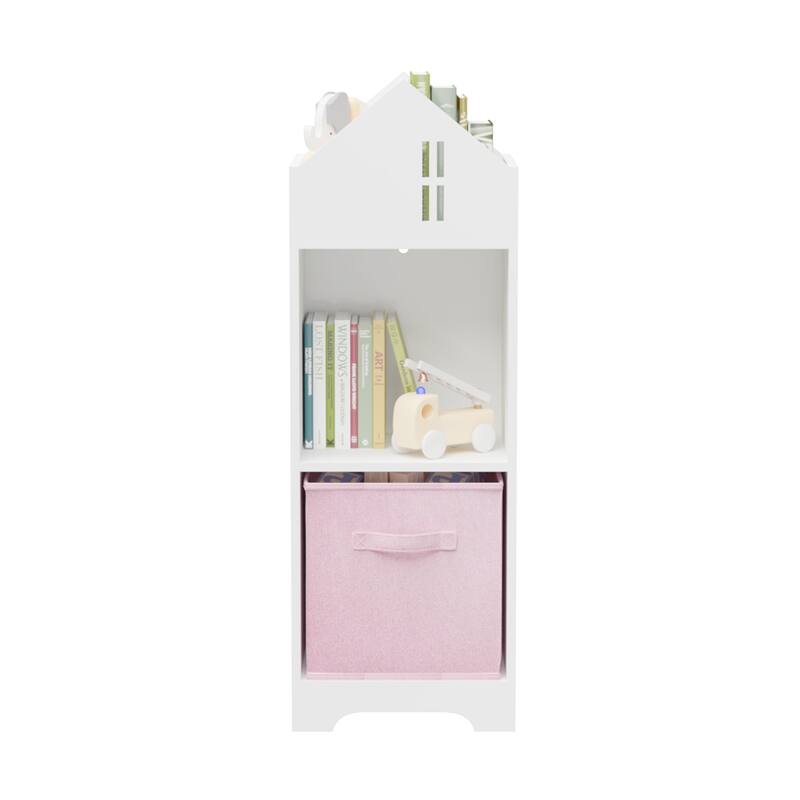 2-Tier Kids Bookcase with Storage and Collapsible Fabric Drawers