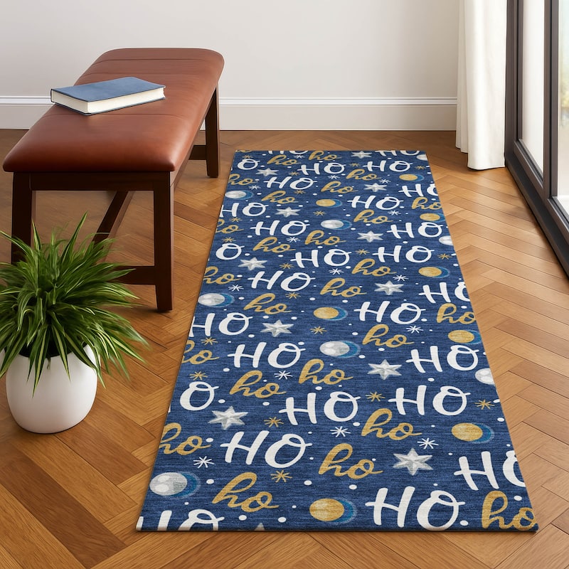 Premium Washable Super Soft Christmas Ho Ho Mayfield Rug - Navy - 2'3" x 7'6"
