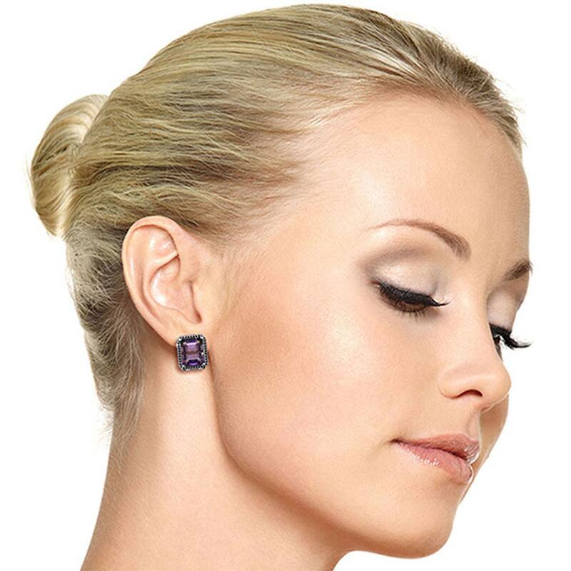 14K Solid Gold Stud French Clips Gemstone Earrings Diamonds & Amethysts
