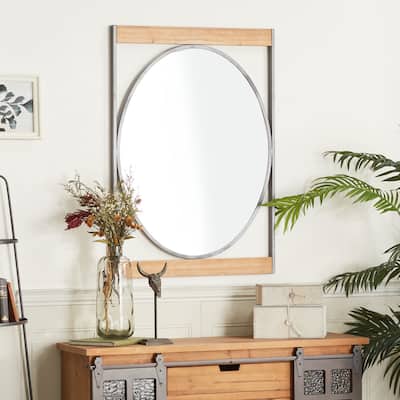 Brown Metal Wall Mirror with Wood Accents