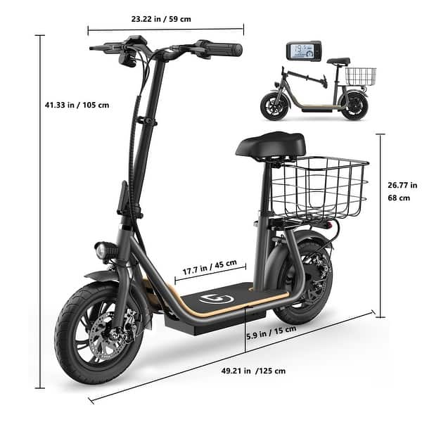 Electric Scooter with Seat for Adult, 12" Tire Electric, Foldable, Max Speed 19 Mph with 30 Miles Range