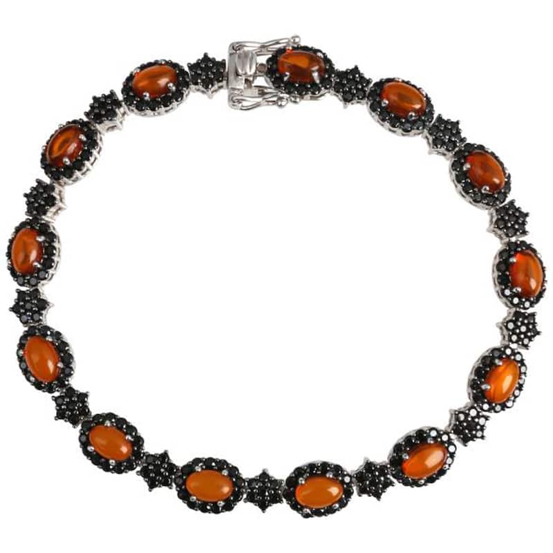 925 Sterling Silver Black Spinel and Baltic Amber Bracelet