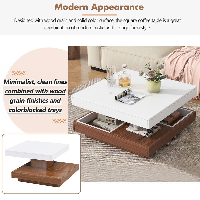 Modern Square 360 Degree Rotating Coffee Table