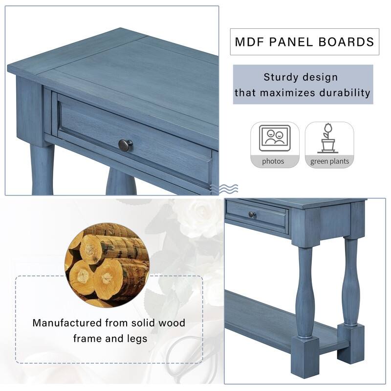 63"Long Console Table with 3 Drawers and Shelf for Entryway and Living Room in Mediterranean Design