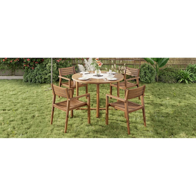 5-Piece Outdoor Dining Set with Acacia Wood Chairs and Round Table for Patios and Gardens