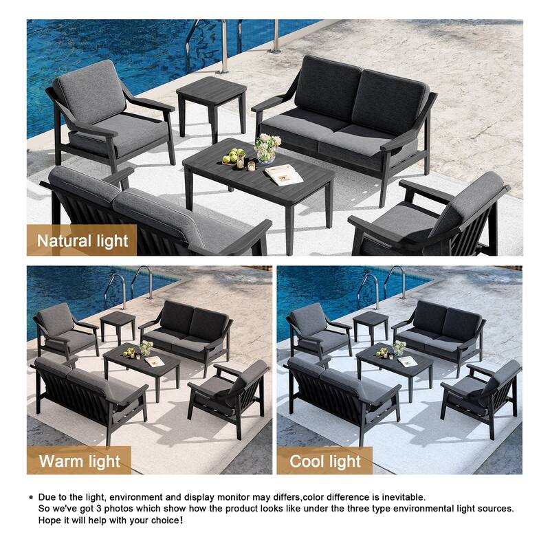 6-piece Adirondack Teak Patio Armchairs Loveseat Seating Conversation Set