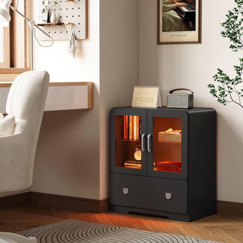 27'' Tall Display Cabinet with Acrylic Doors and LED Lights - N/A