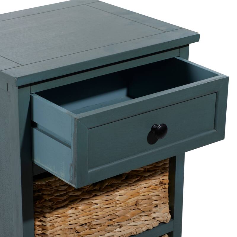 Cream, Teal, White or Brown Wood 2 Baskets and 1 Drawer Storage Unit - 16 x 13 x 28