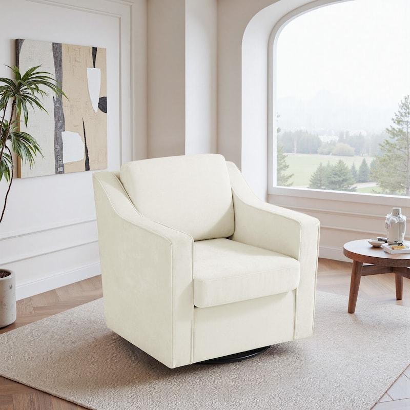 UIXE Chenille/Leather Swivel Barrel Chair Accent Chairs For Living Room