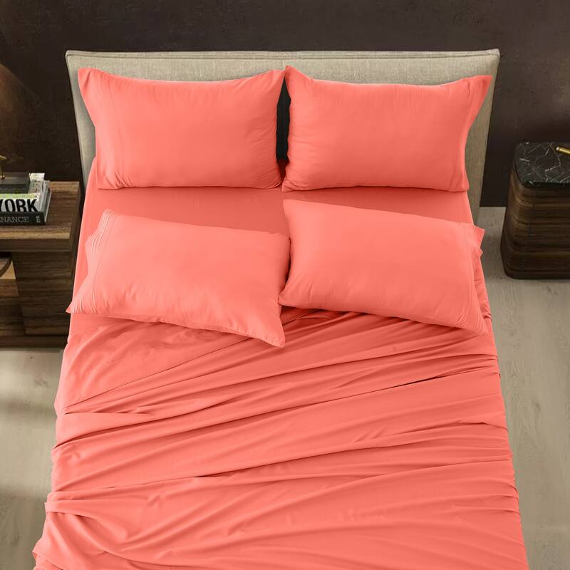6 Piece Bed Sheet Set Deep Pocket Ultra Soft Microfiber Bedding Sheets