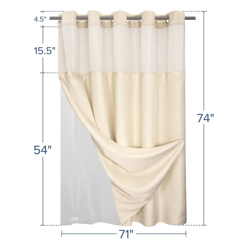 No Hook Slub Linen Texture Shower Curtain with PEVA Snap-in Liner