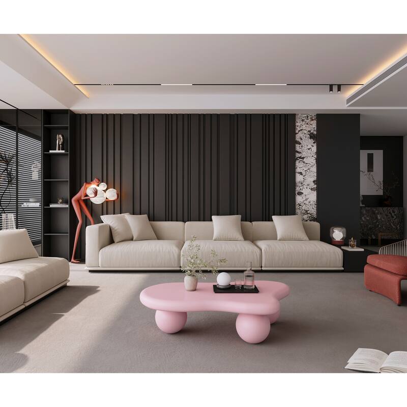 40 Inch Cloud Shaped Coffee Table with 3 Ball Legs for Living Room